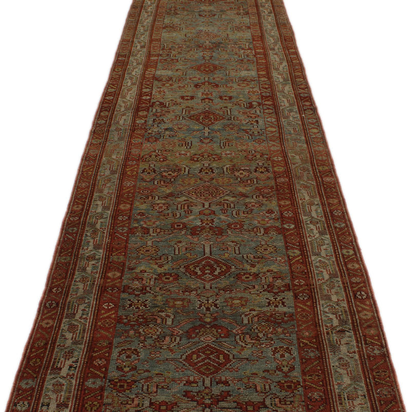 3x15 Light Blue and Ivory Turkish Oushak Rug