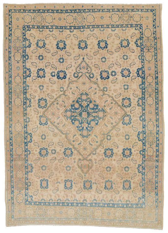 5x7 Ivory and Multicolor Turkish Tribal Rug