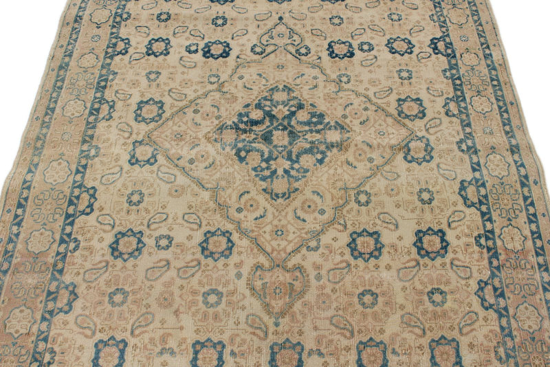5x7 Ivory and Multicolor Turkish Tribal Rug