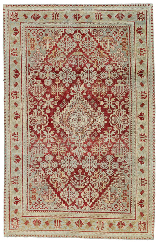 4x7 Burgundy and Light Blue Persian Rug