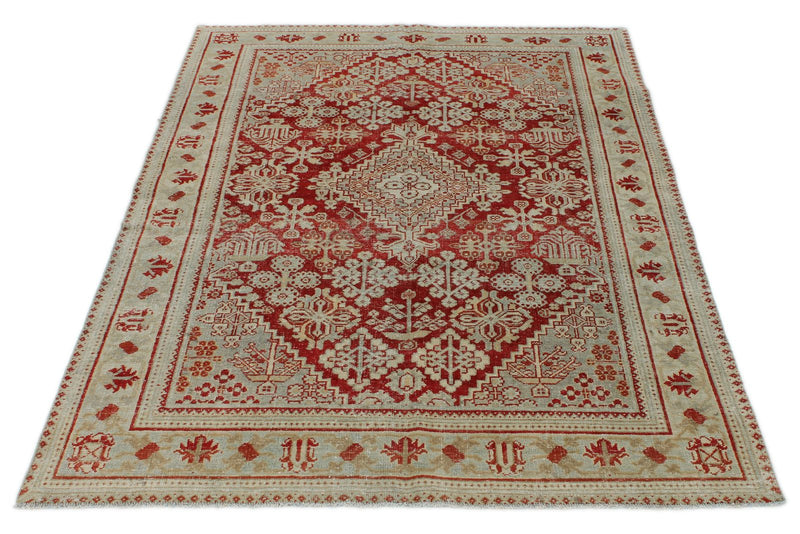 4x7 Burgundy and Light Blue Persian Rug