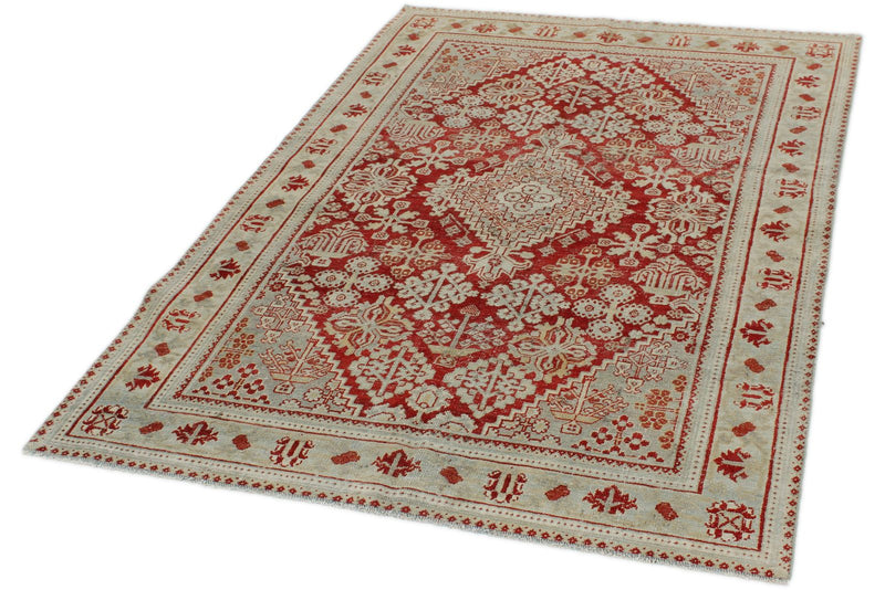 4x7 Burgundy and Light Blue Persian Rug