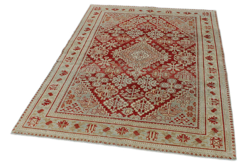4x7 Burgundy and Light Blue Persian Rug