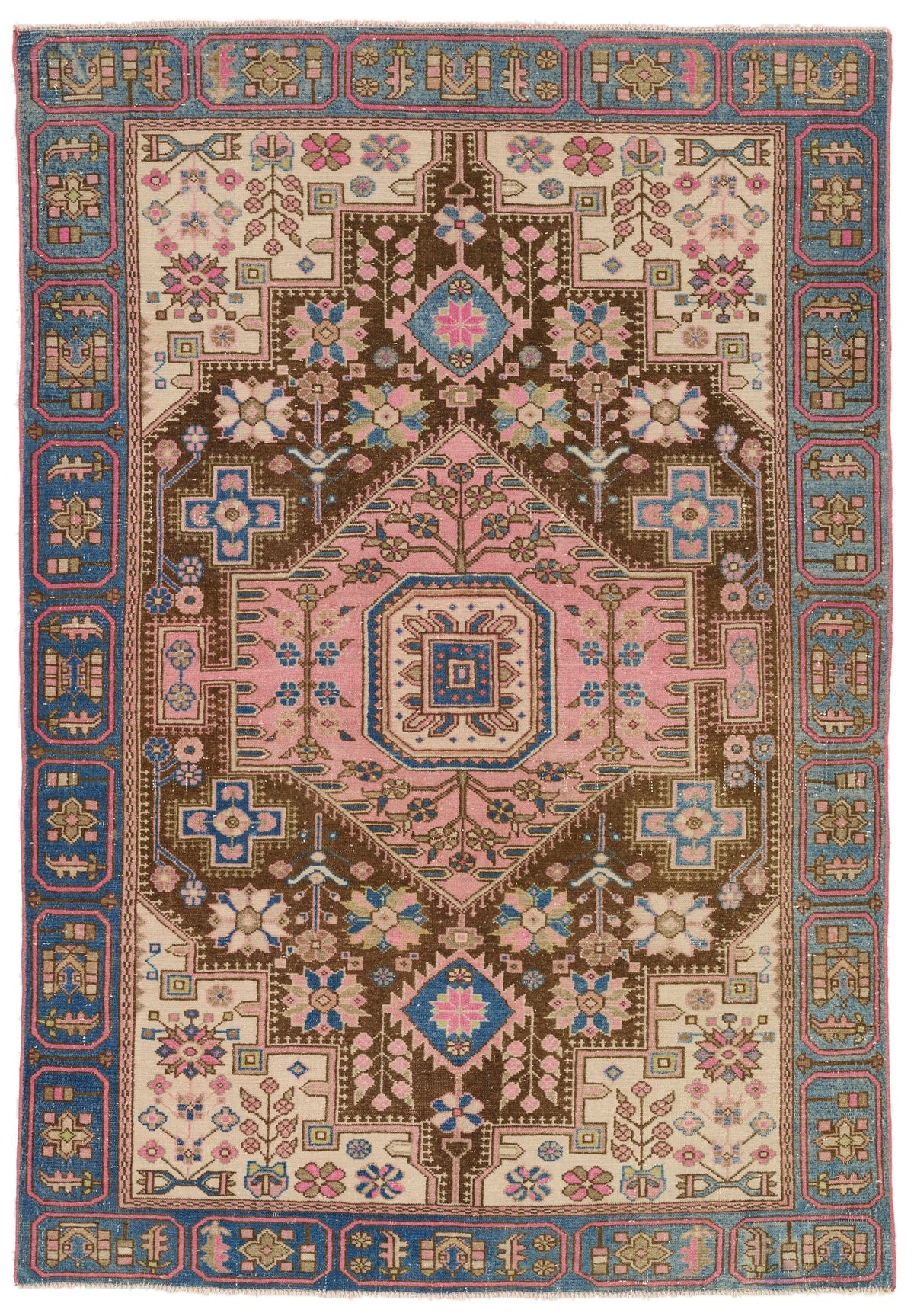 4x6 Pink and Blue Persian Traditional Rug