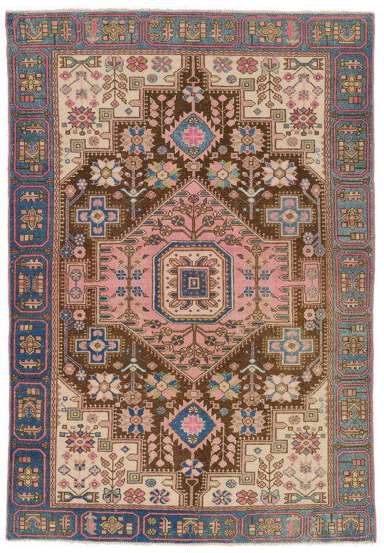 4x6 Pink and Blue Persian Traditional Rug