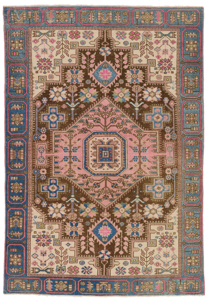 4x6 Pink and Blue Persian Traditional Rug
