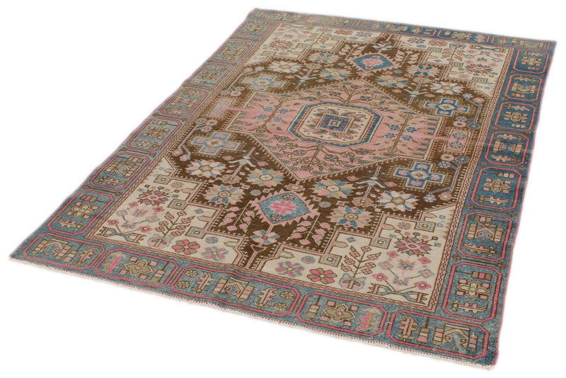 4x6 Pink and Blue Persian Traditional Rug