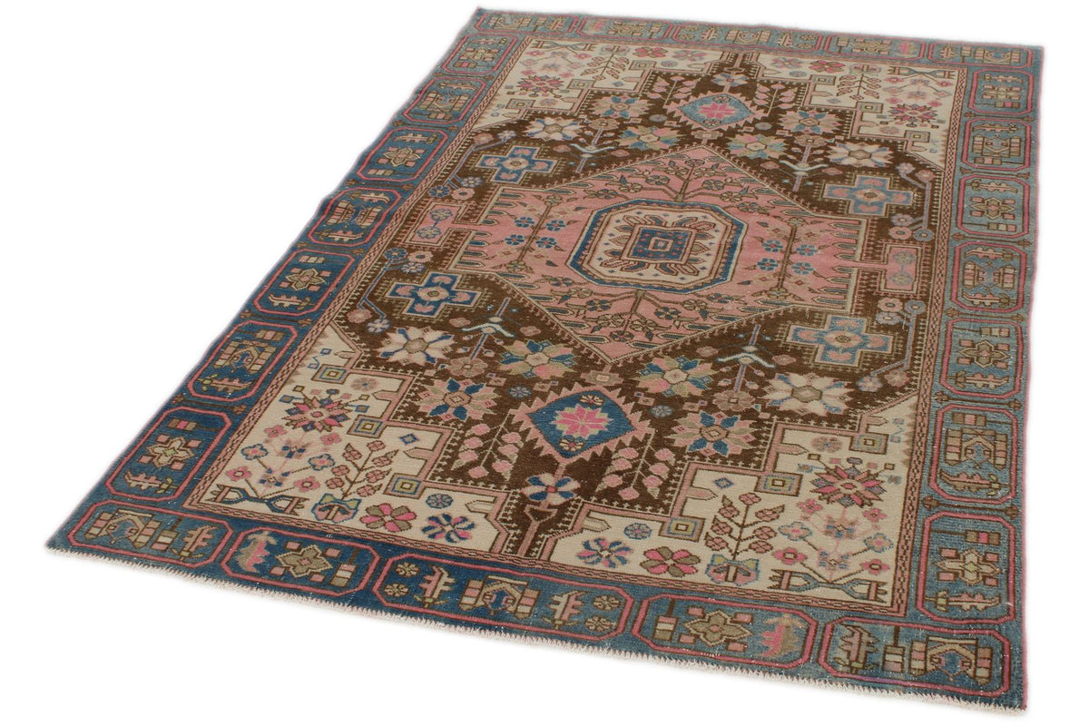 4x6 Pink and Blue Persian Traditional Rug