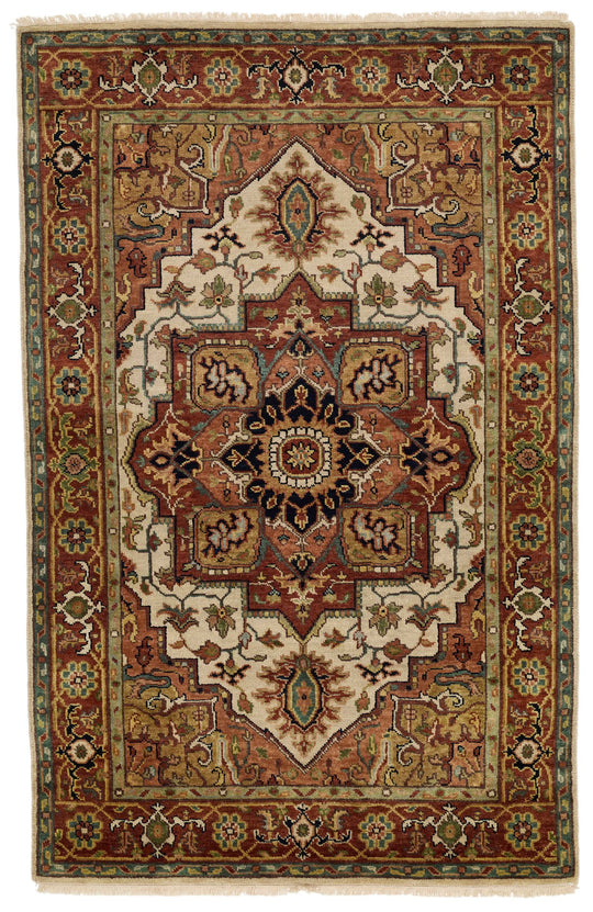 4x6 Ivory and Rust Anatolian Persian Rug