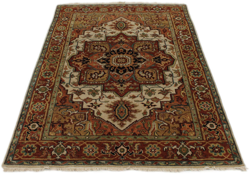 4x6 Ivory and Rust Anatolian Persian Rug
