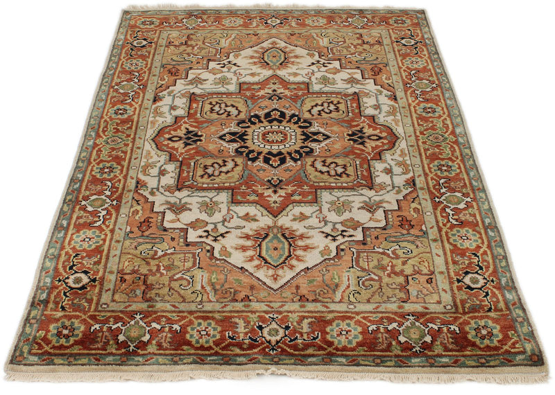4x6 Ivory and Rust Anatolian Persian Rug