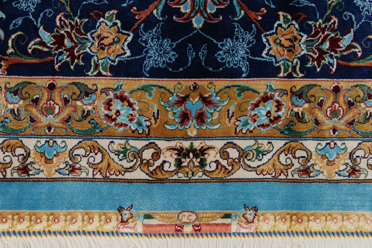 10x13 Light Blue and Navy Turkish Silk Rug