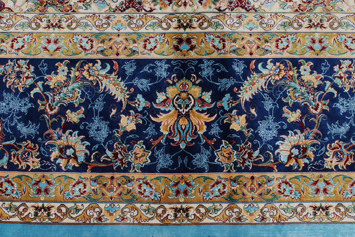 10x13 Light Blue and Navy Turkish Silk Rug