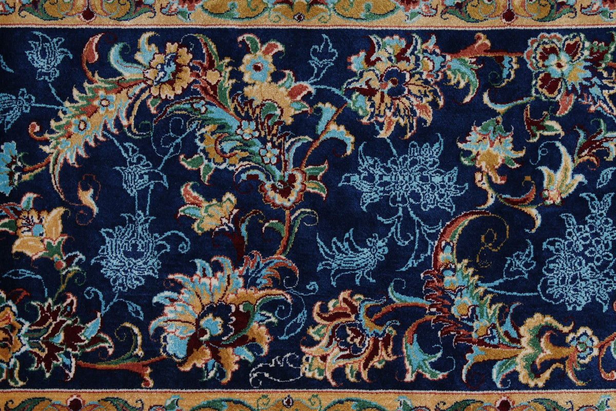 10x13 Light Blue and Navy Turkish Silk Rug