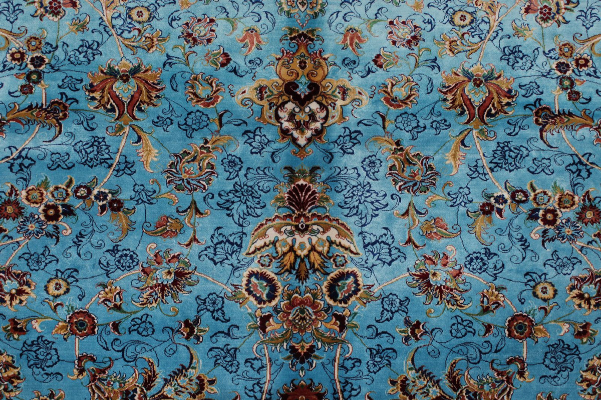 10x13 Light Blue and Navy Turkish Silk Rug