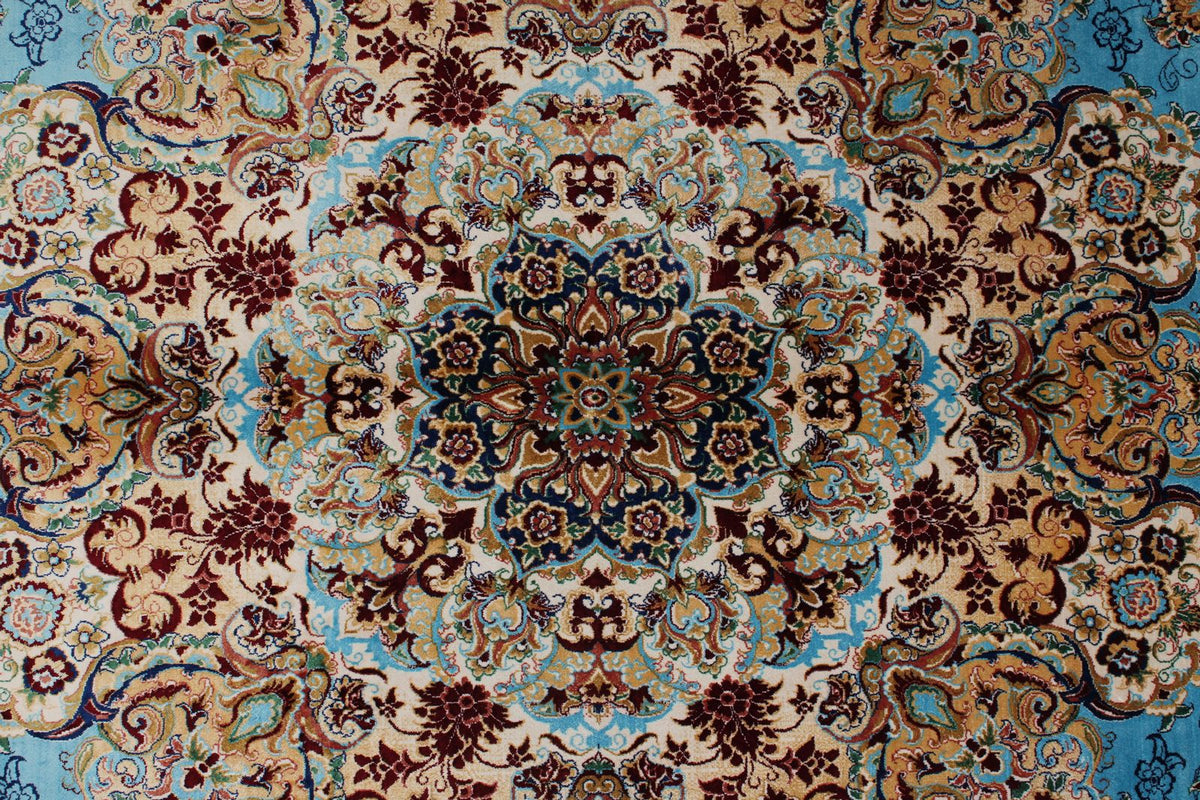 10x13 Light Blue and Navy Turkish Silk Rug