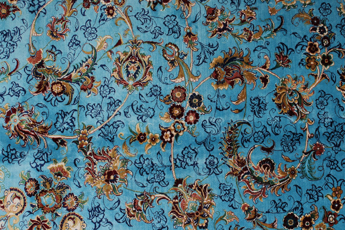 10x13 Light Blue and Navy Turkish Silk Rug