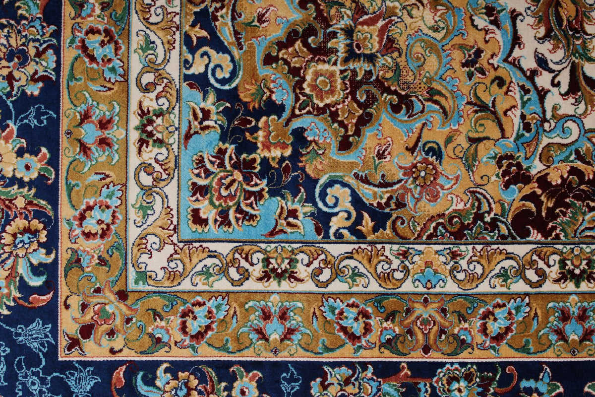 10x13 Light Blue and Navy Turkish Silk Rug
