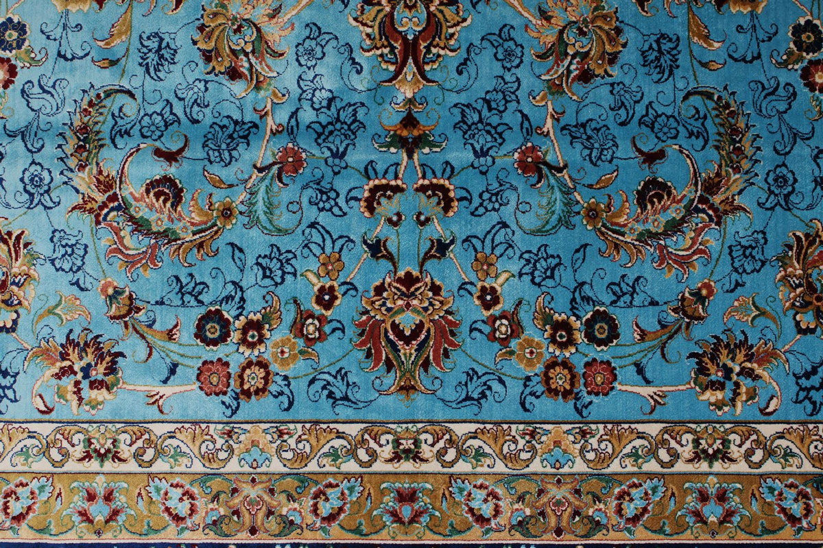 10x13 Light Blue and Navy Turkish Silk Rug