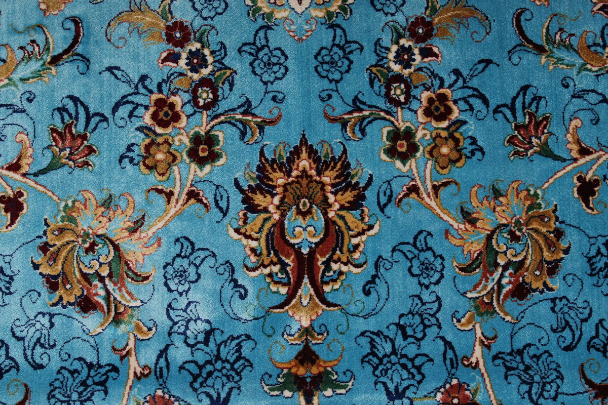 10x13 Light Blue and Navy Turkish Silk Rug
