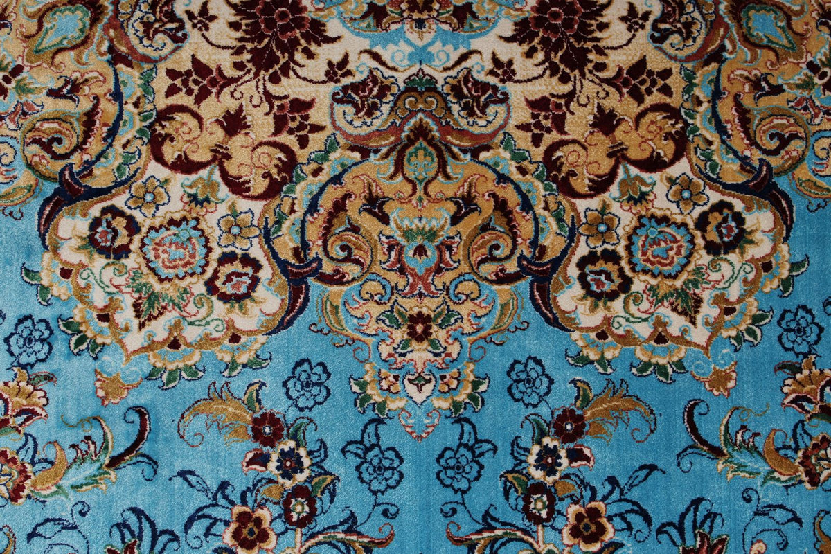 10x13 Light Blue and Navy Turkish Silk Rug