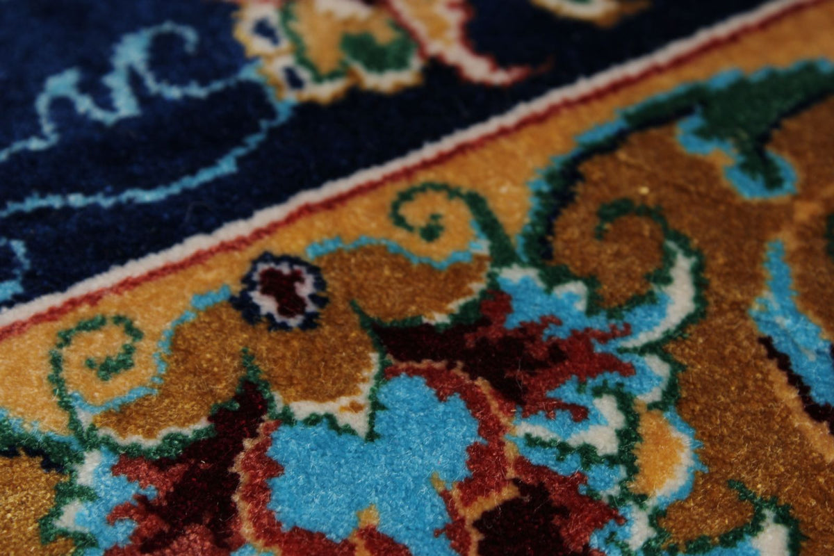 10x13 Light Blue and Navy Turkish Silk Rug