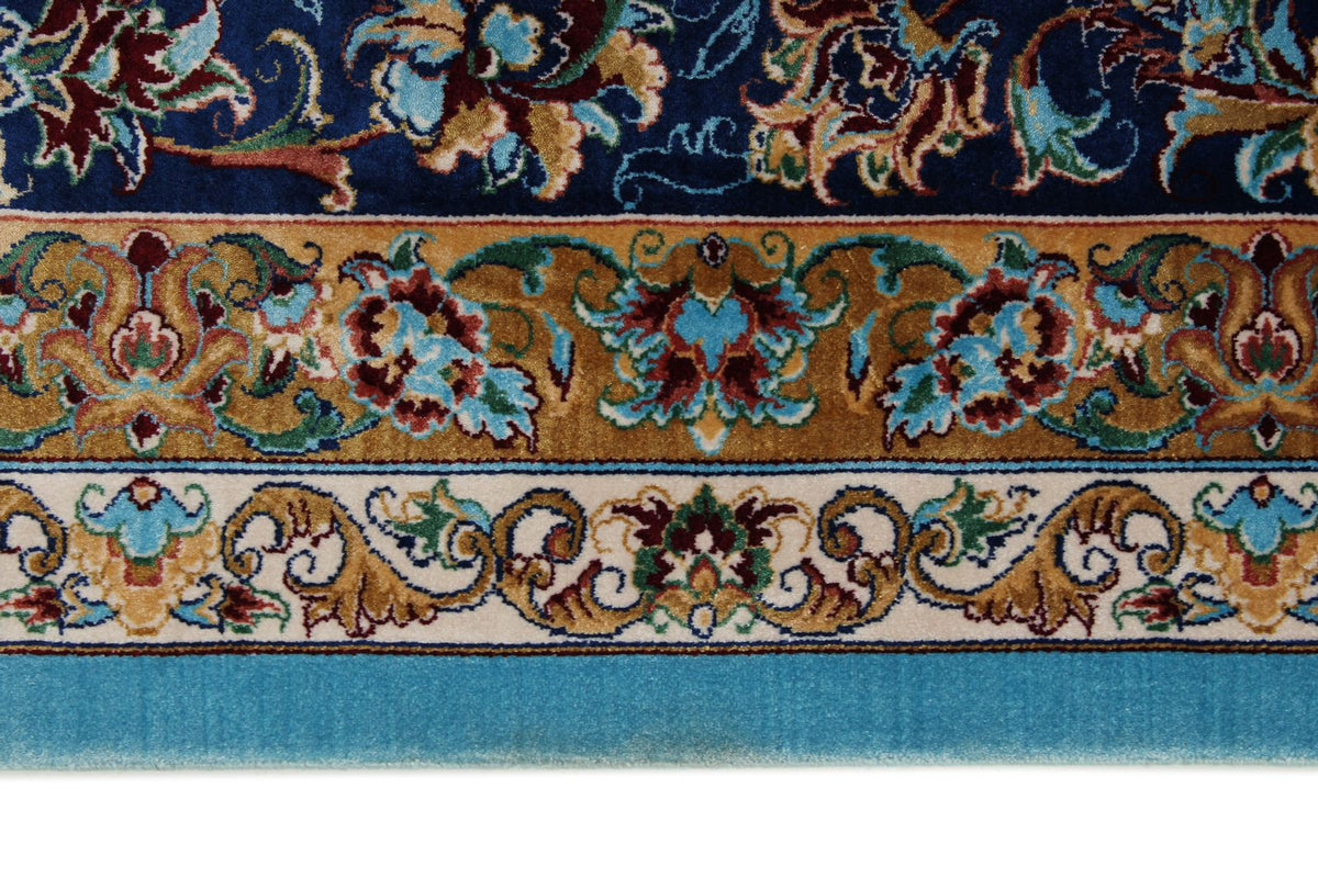 10x13 Light Blue and Navy Turkish Silk Rug