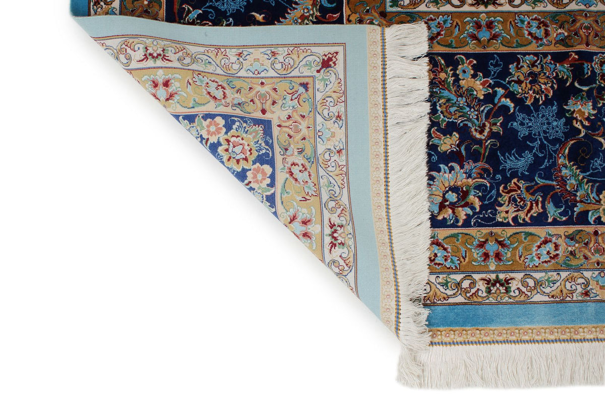 10x13 Light Blue and Navy Turkish Silk Rug
