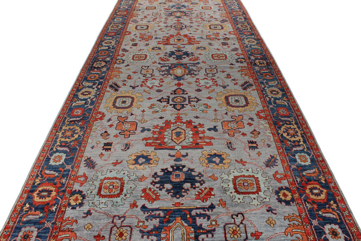 6x18 Gray and Blue Anatolian Traditional Rug