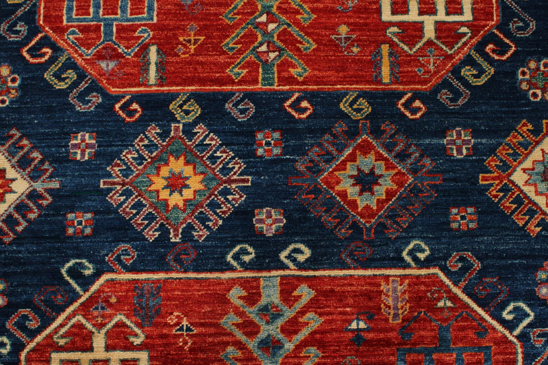 4x13 Red and Navy Anatolian Traditional Rug