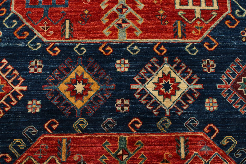 4x13 Red and Navy Anatolian Traditional Rug