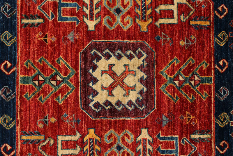 4x13 Red and Navy Anatolian Traditional Rug