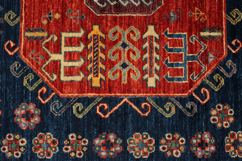 4x13 Red and Navy Anatolian Traditional Rug