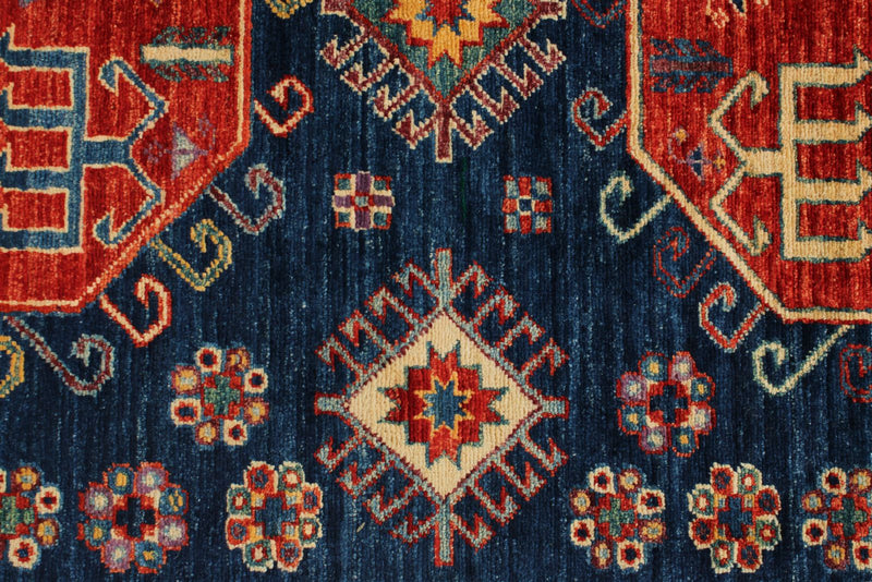 4x13 Red and Navy Anatolian Traditional Rug