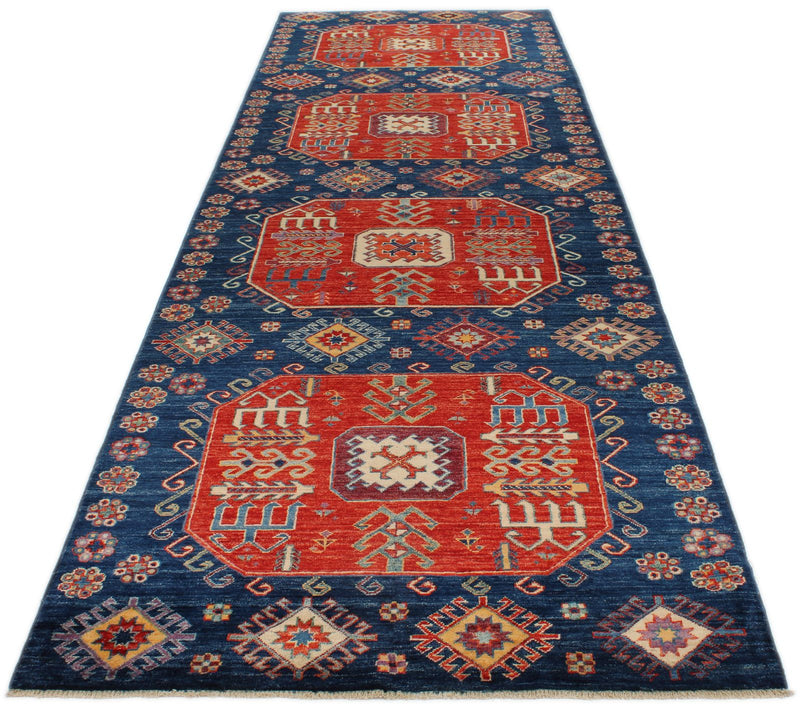 4x13 Red and Navy Anatolian Traditional Rug