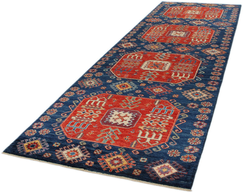 4x13 Red and Navy Anatolian Traditional Rug