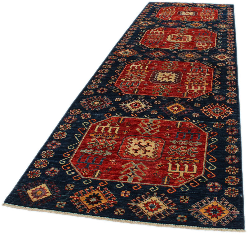4x13 Red and Navy Anatolian Traditional Rug