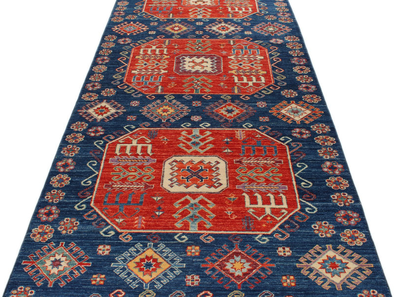 4x13 Red and Navy Anatolian Traditional Rug