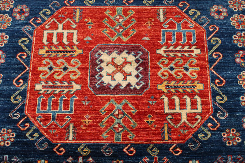 4x13 Red and Navy Anatolian Traditional Rug