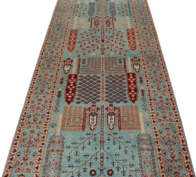 4x14 Blue and Multicolor Anatolian Traditional Runner