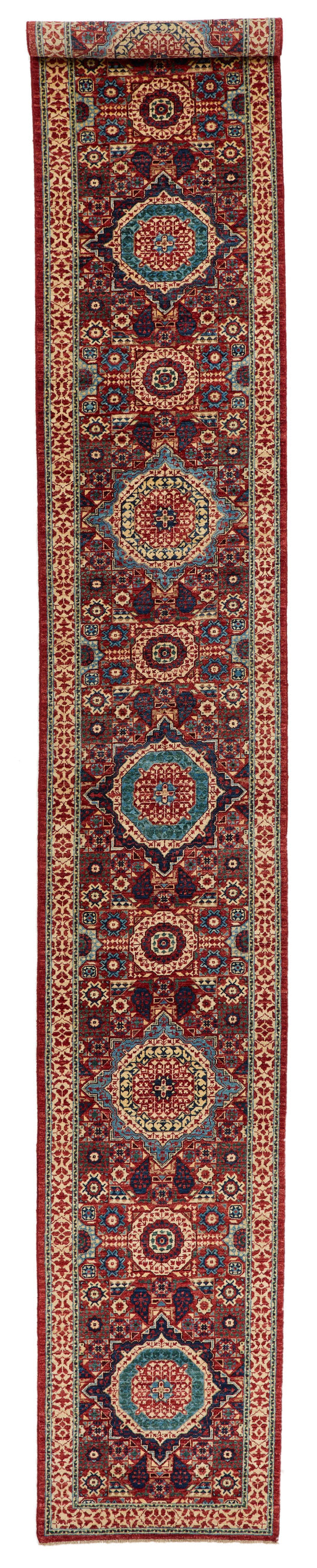 3x19 Red and Ivory Anatolian Traditional Rug