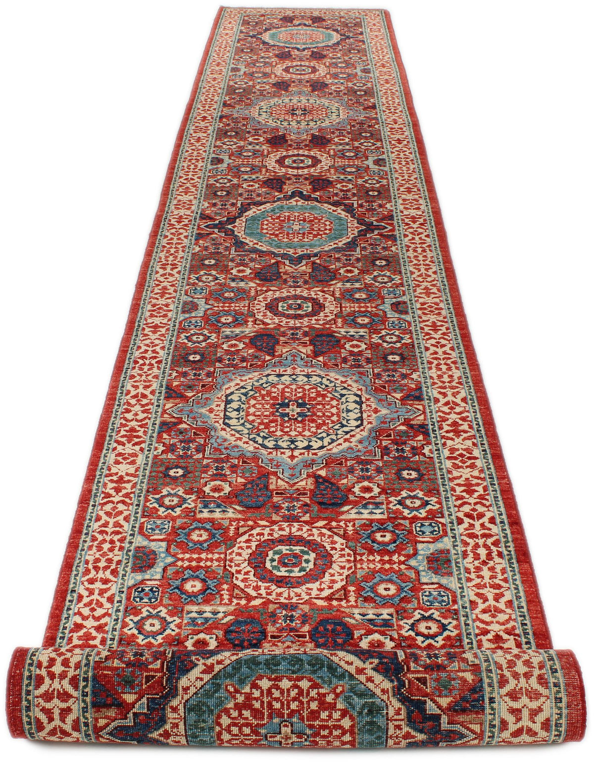 3x19 Red and Ivory Anatolian Traditional Rug