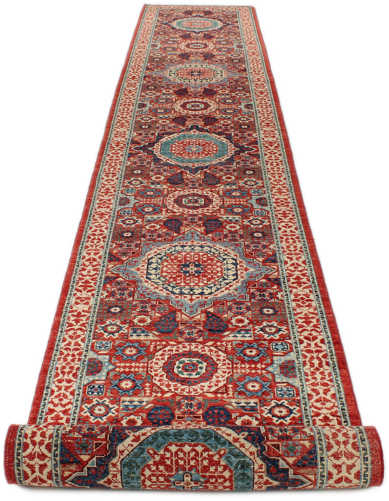 3x19 Red and Ivory Anatolian Traditional Rug