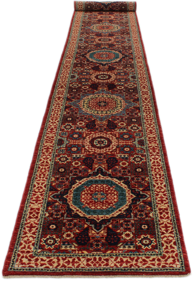 3x19 Red and Ivory Anatolian Traditional Rug