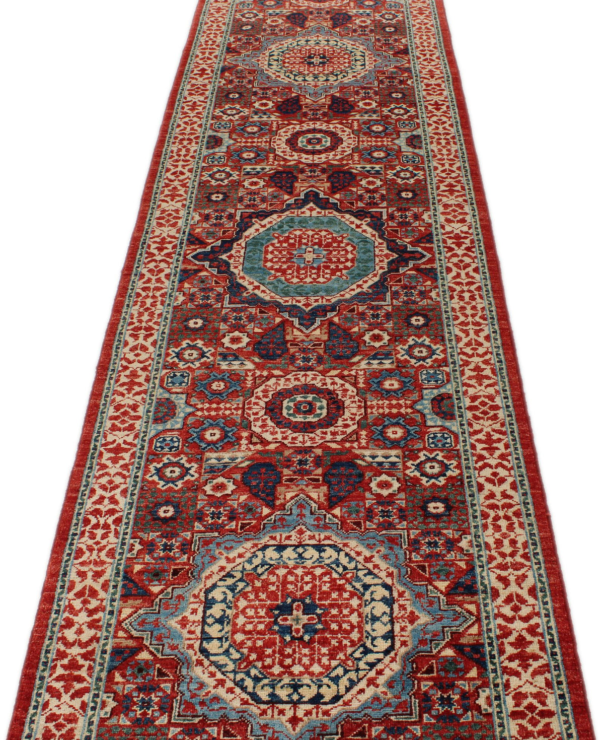 3x19 Red and Ivory Anatolian Traditional Rug