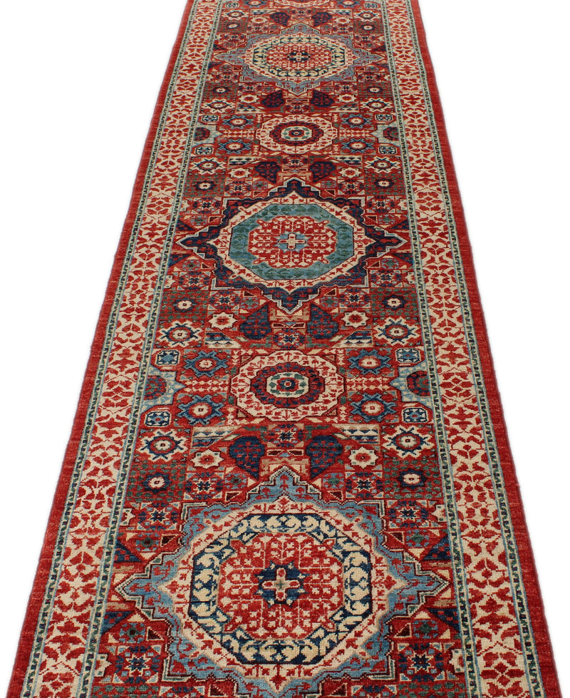 3x19 Red and Ivory Anatolian Traditional Rug