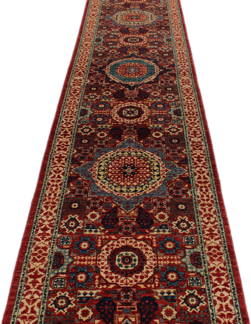 3x19 Red and Ivory Anatolian Traditional Rug