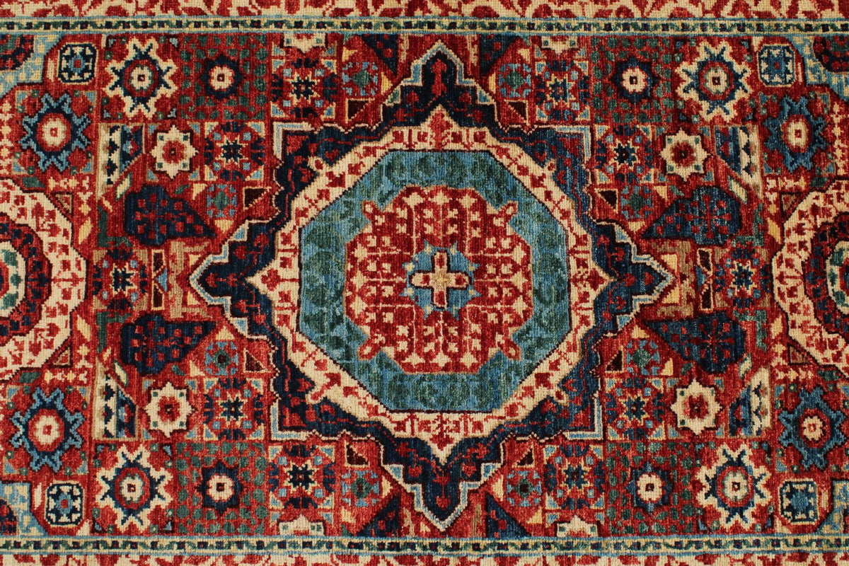 3x19 Red and Ivory Anatolian Traditional Rug