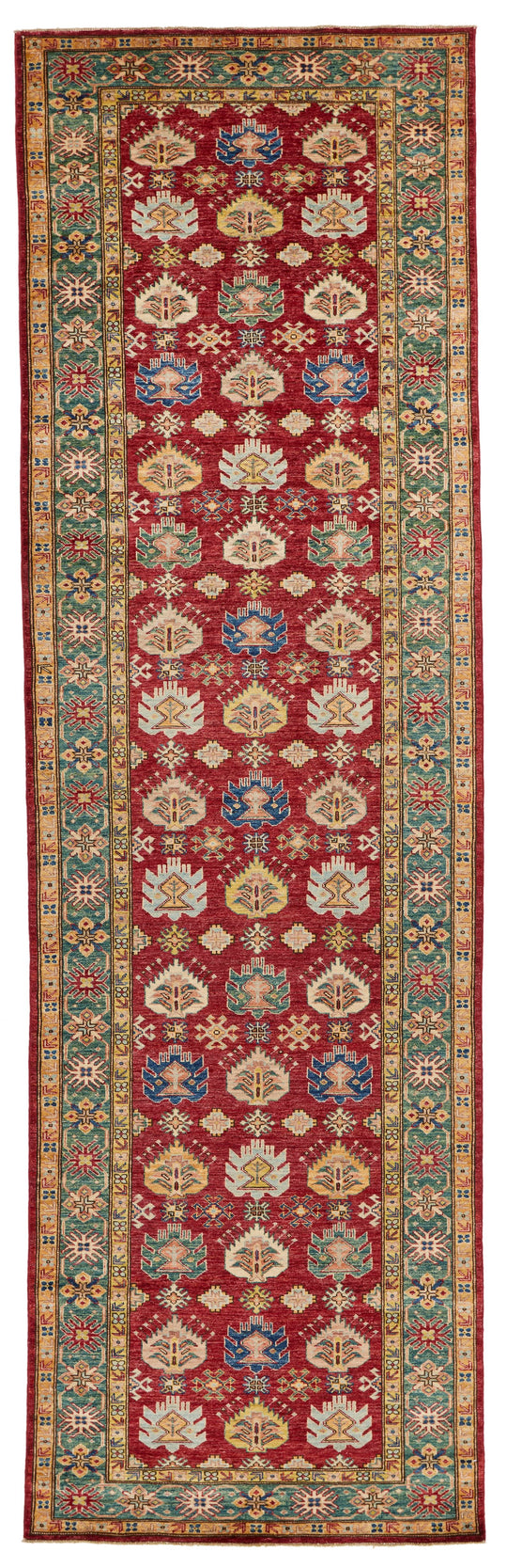 4x13 Red and Green Kazak Tribal Runner