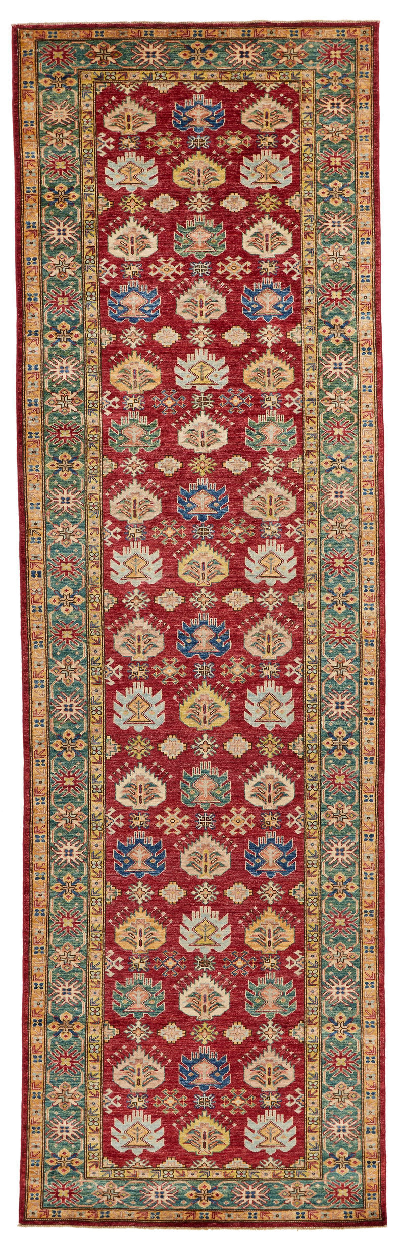 4x13 Red and Green Kazak Tribal Runner